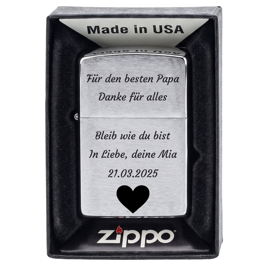 Zippo Feuerzeug mit persönlicher Gravur und Herz-Symbol