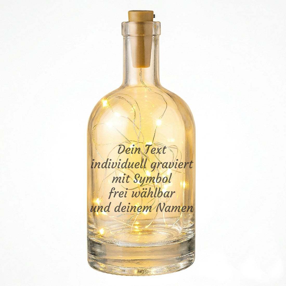Personalisiertes LED-Flaschenlicht mit Gravur - Wunschtext & Wunschmotiv