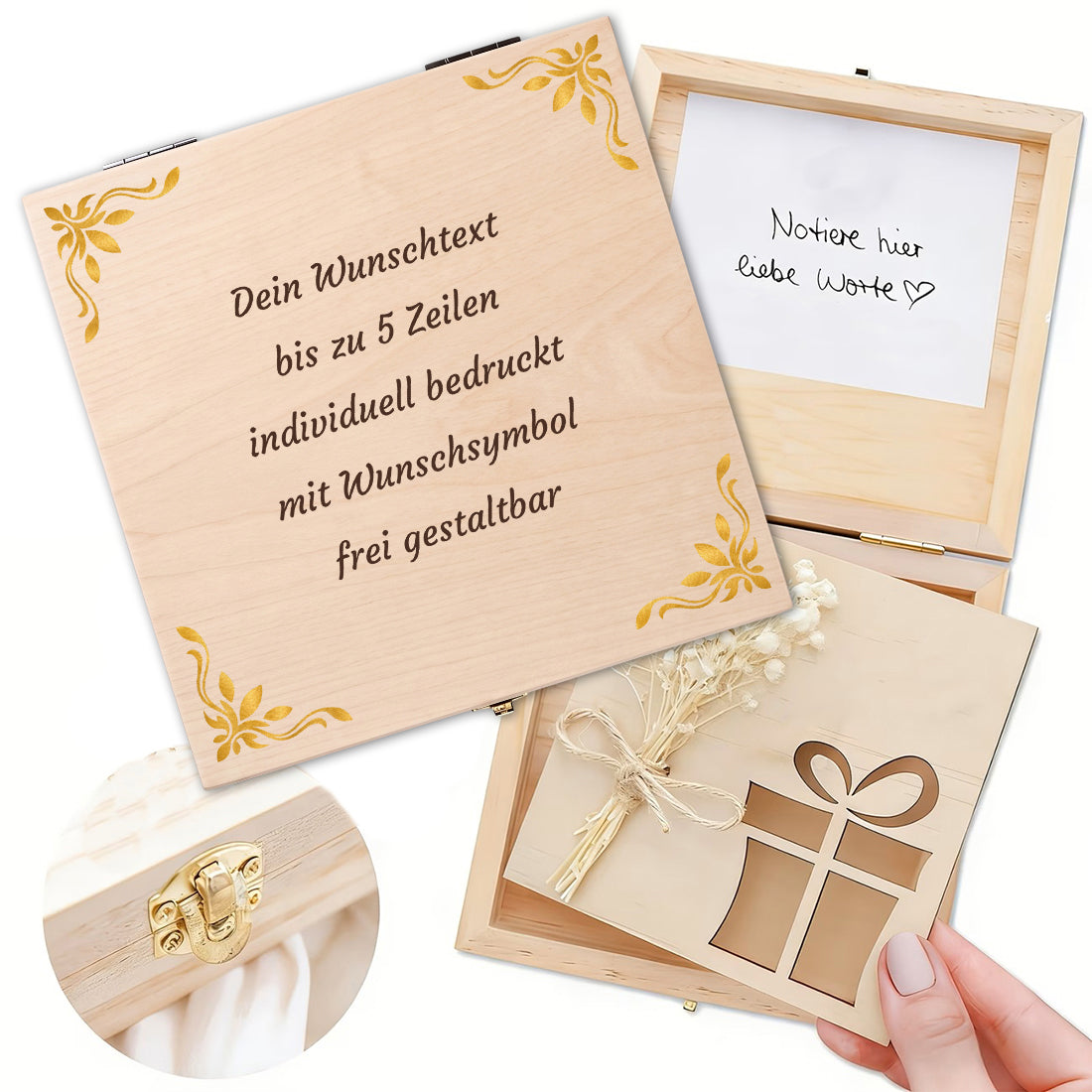 Personalisierte Geldgeschenkbox aus Holz mit Wunschtext