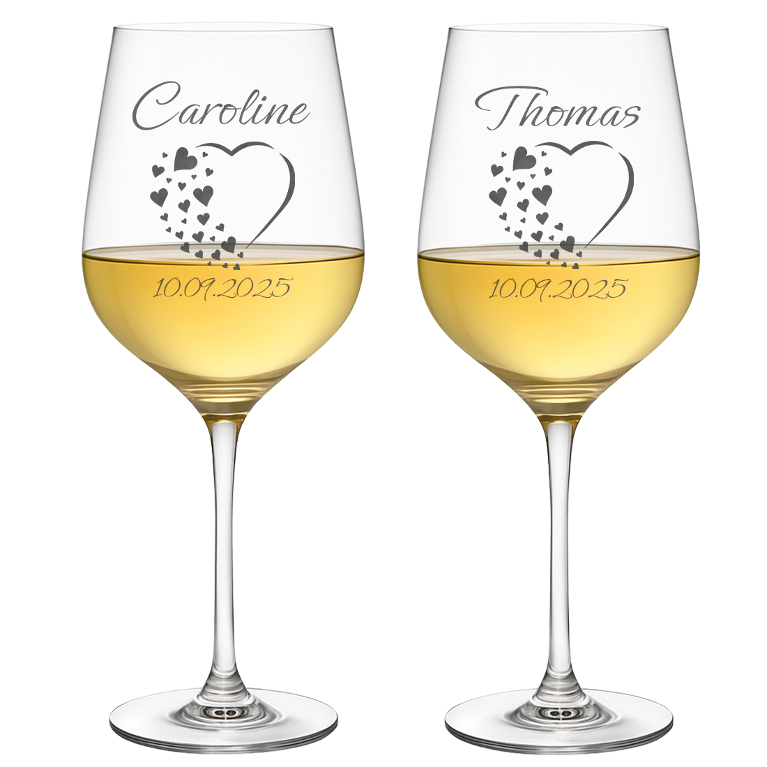 2 Weingläser mit personalisierter Gravur für Hochzeit & Jahrestag