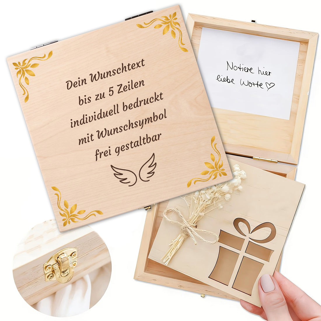Personalisierte Geldgeschenkbox aus Holz mit Wunschtext