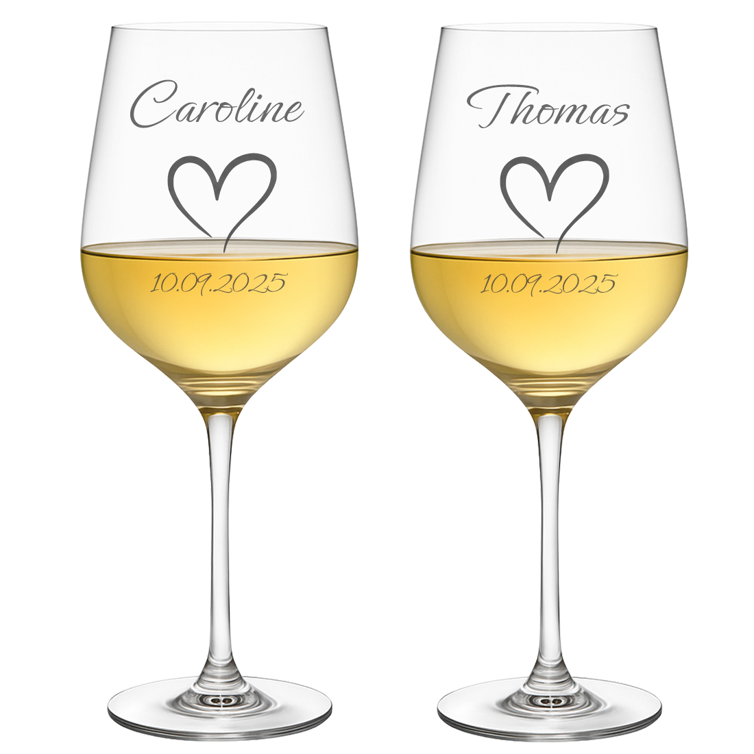 2 Weingläser mit personalisierter Gravur für Hochzeit & Jahrestag