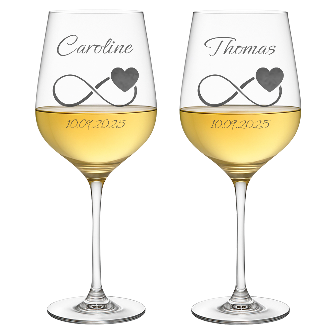2 Weingläser mit personalisierter Gravur für Hochzeit & Jahrestag