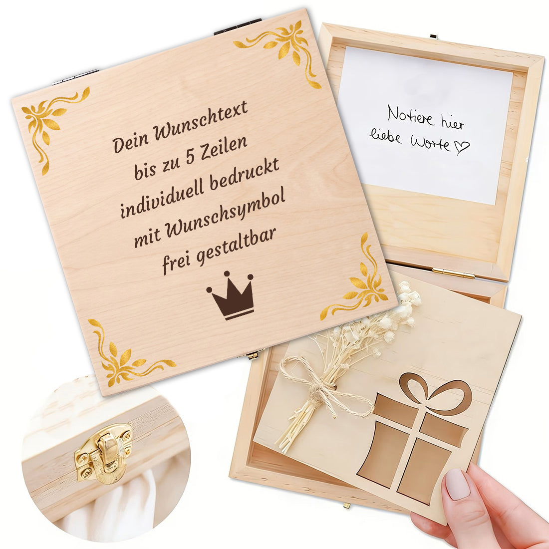 Personalisierte Geldgeschenkbox aus Holz mit Wunschtext