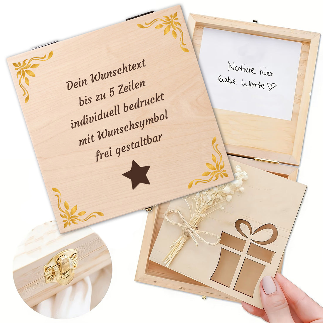 Personalisierte Geldgeschenkbox aus Holz mit Wunschtext