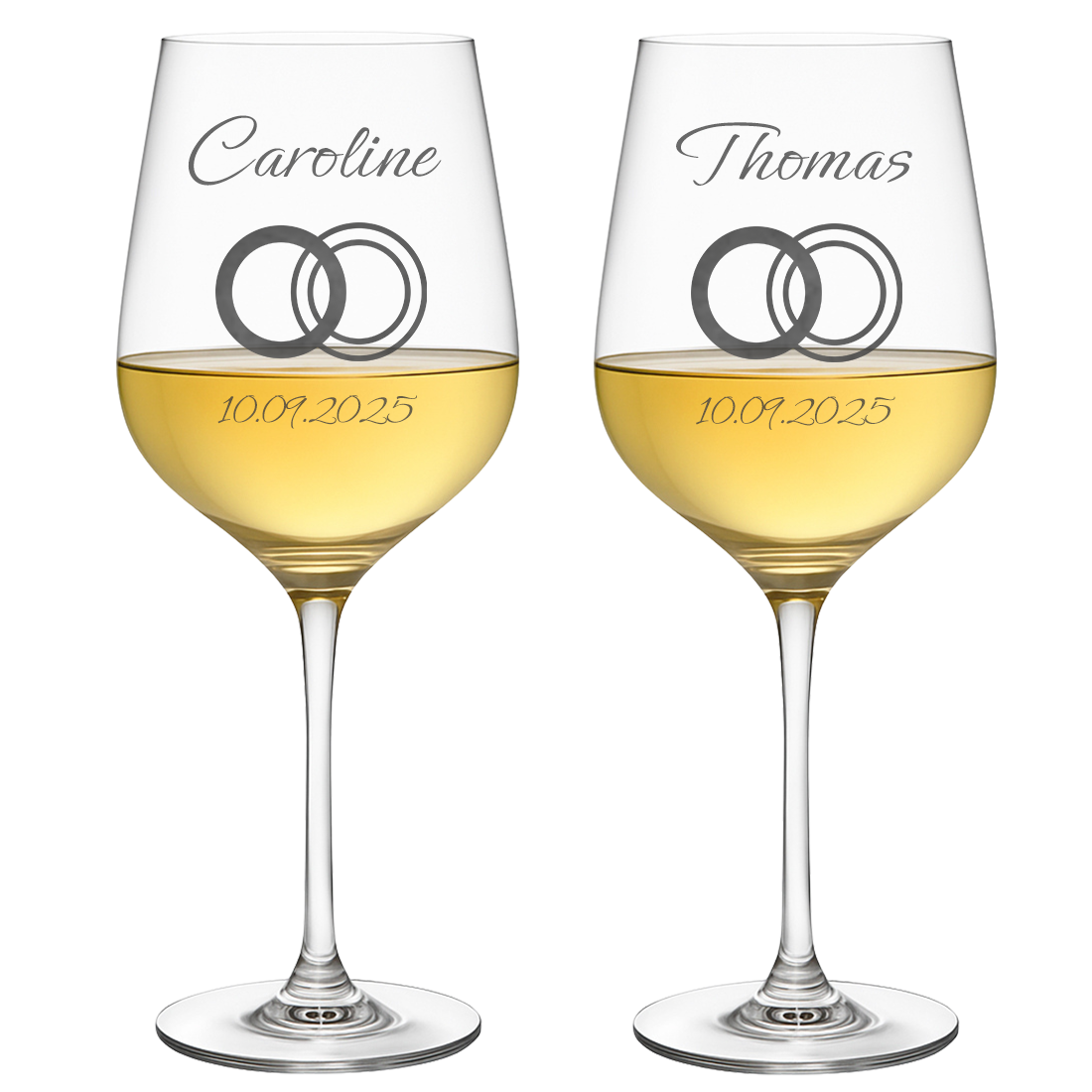 2 Weingläser mit personalisierter Gravur für Hochzeit & Jahrestag