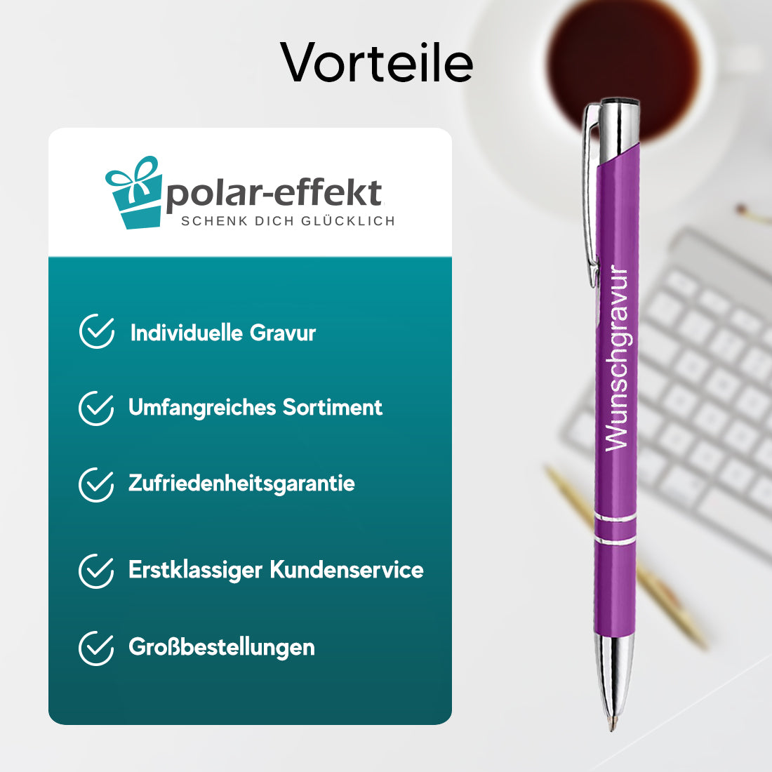 Personalisierter Kugelschreiber aus Metall mit Gravur - Geschenk mit Wunschtext