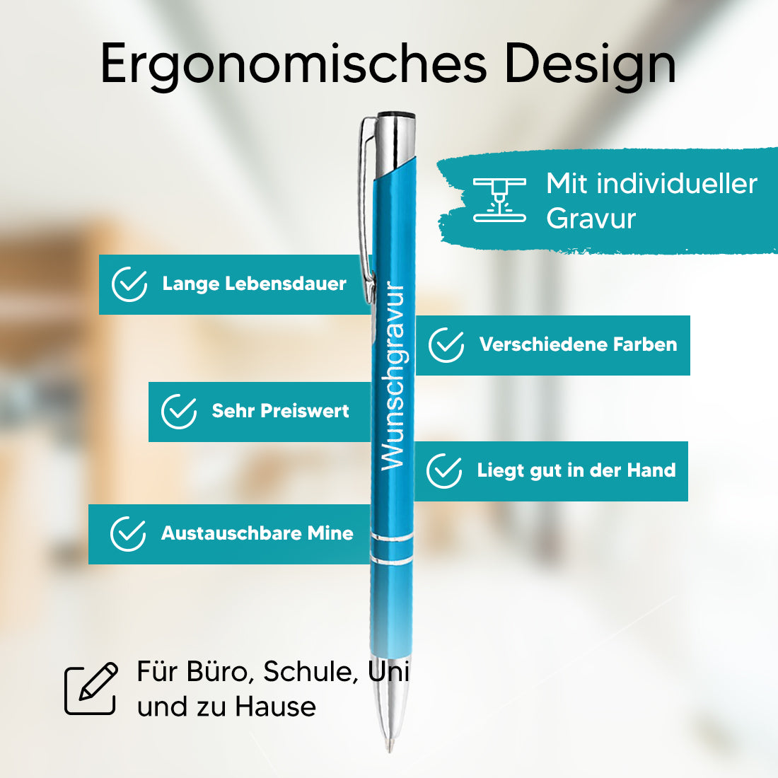 Personalisierter Kugelschreiber aus Metall mit Gravur - Geschenk mit Wunschtext