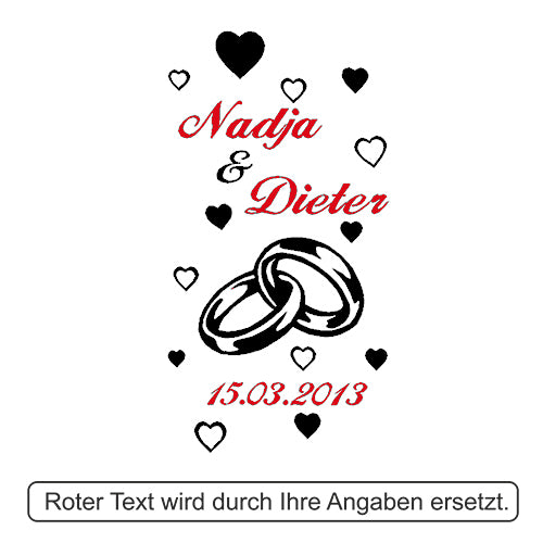 Personalisiertes Sektglas-Set "Ringe & Herzen" – 2 Kristallgläser mit Herz-Stiel und Wunschgravur