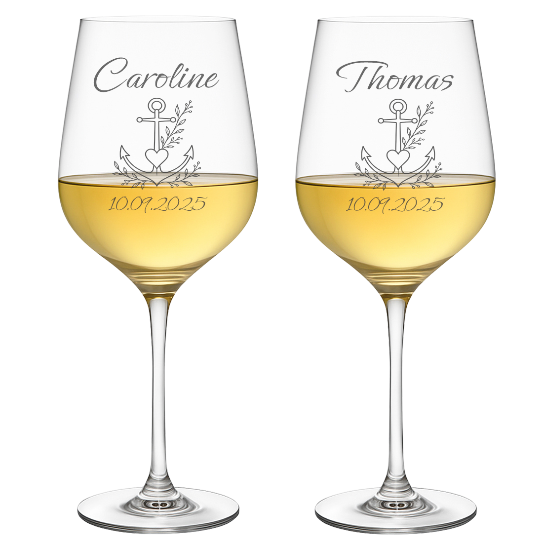 2 Weingläser mit personalisierter Gravur für Hochzeit & Jahrestag