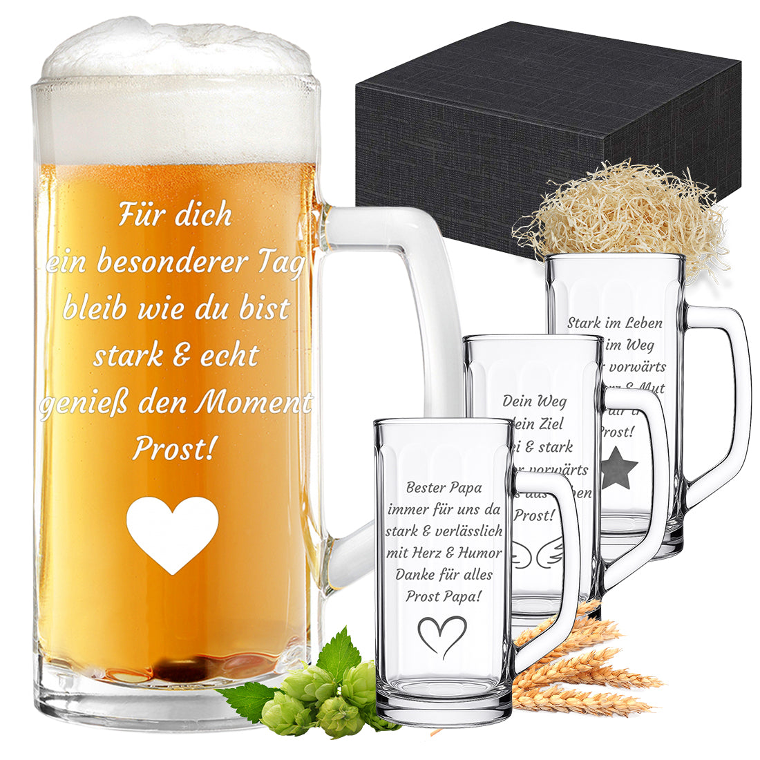 Personalisierter Bierkrug mit Gravur – Wunschtext & Symbol