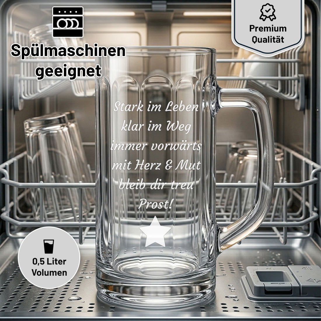 Personalisierter Bierkrug mit Gravur – Wunschtext & Symbol