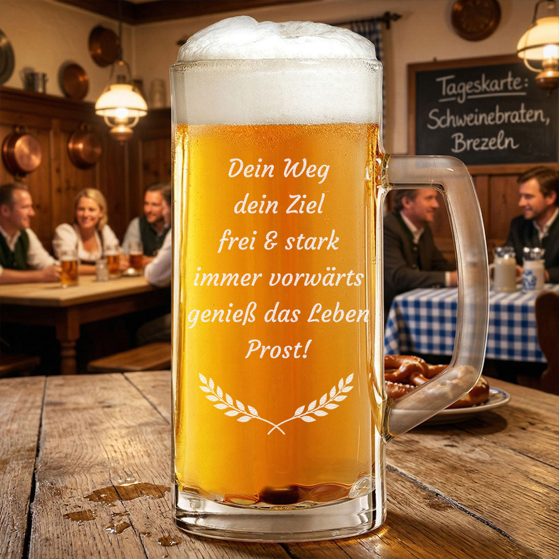 Personalisierter Bierkrug mit Gravur – Wunschtext & Symbol
