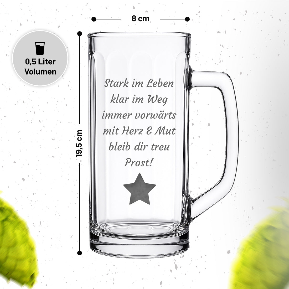 Personalisierter Bierkrug mit Gravur – Wunschtext & Symbol
