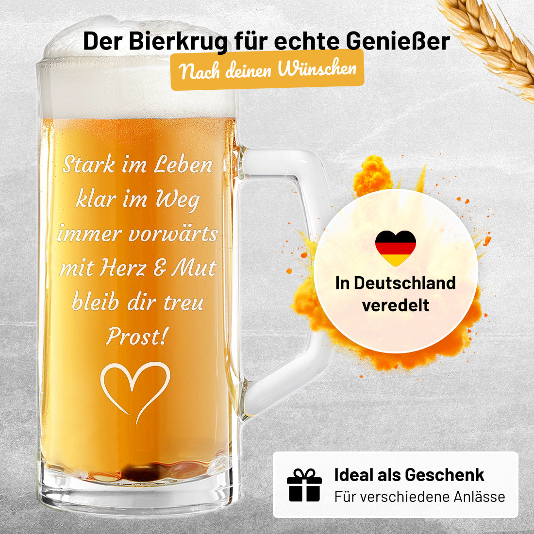 Personalisierter Bierkrug mit Gravur – Wunschtext & Symbol