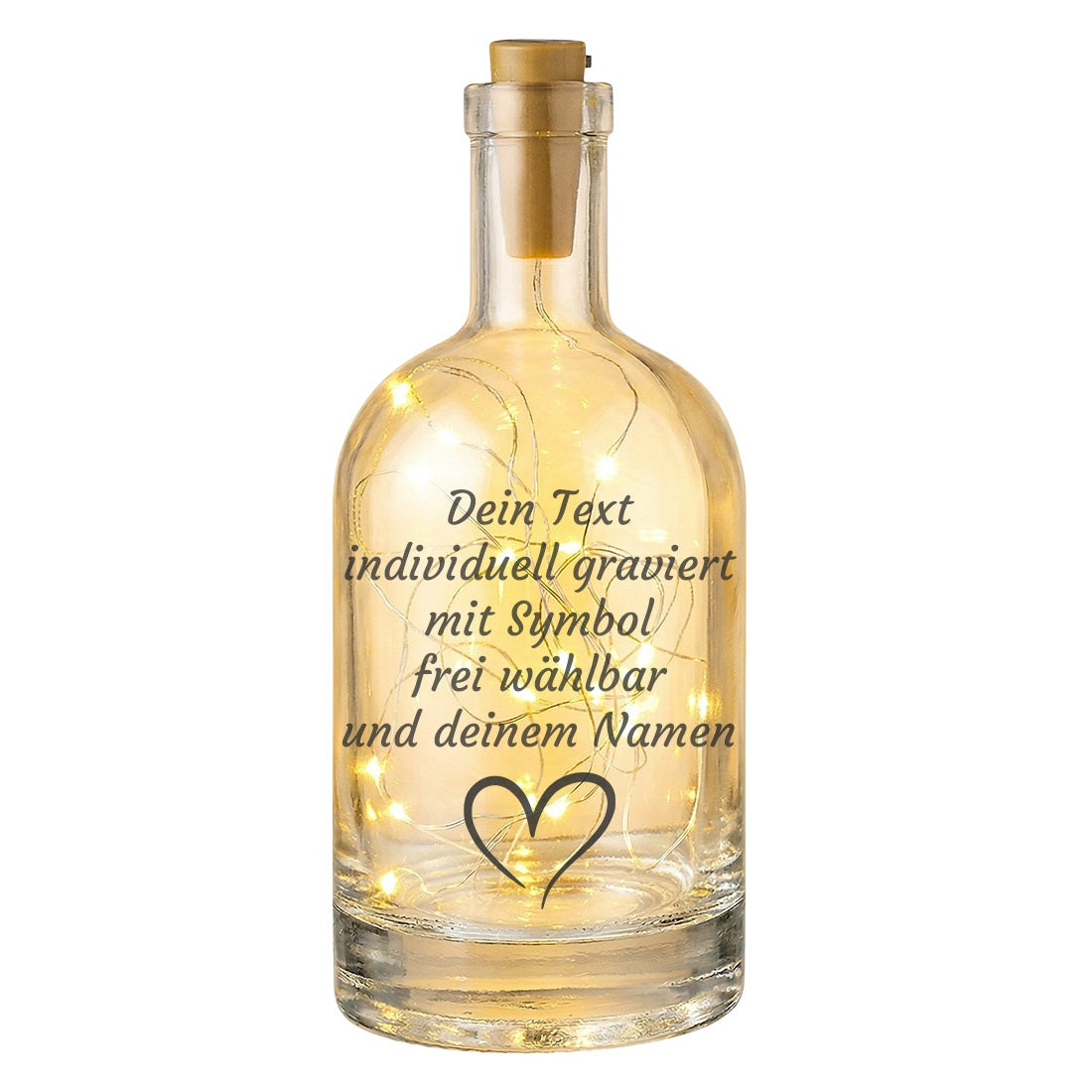 Personalisiertes LED-Flaschenlicht mit Gravur - Wunschtext & Wunschmotiv