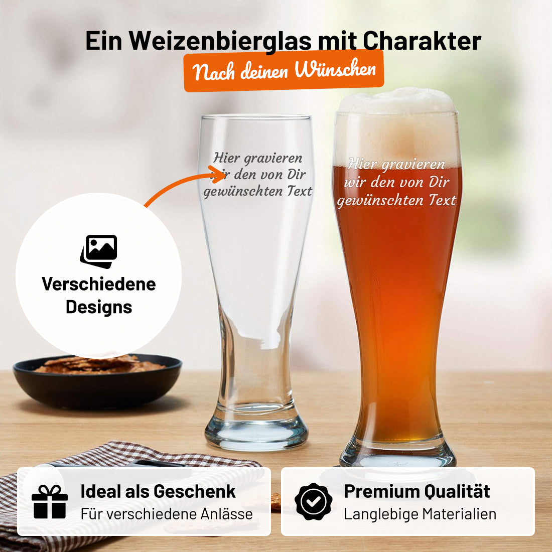 Personalisiertes Weizenbierglas 0,5L mit Gravur