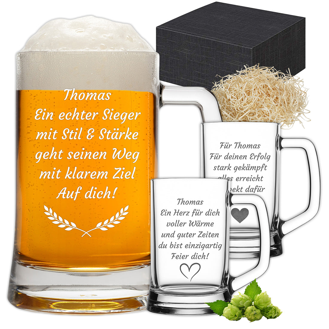 Personalisiertes Bierglas mit Gravur | Wunschtext, Name & Symbol