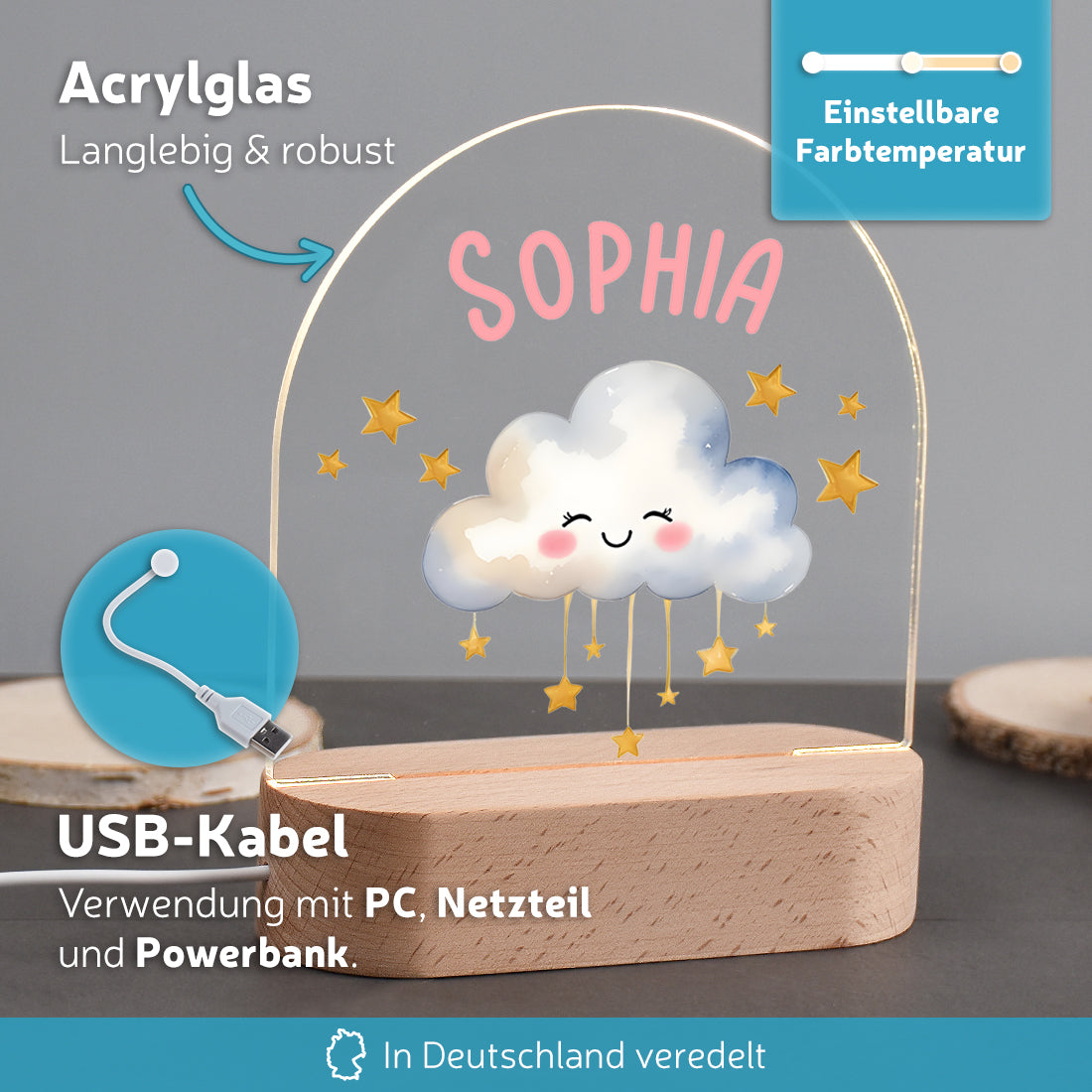 Personalisiertes LED-Nachtlicht Vorteile mit Motiv Wolke