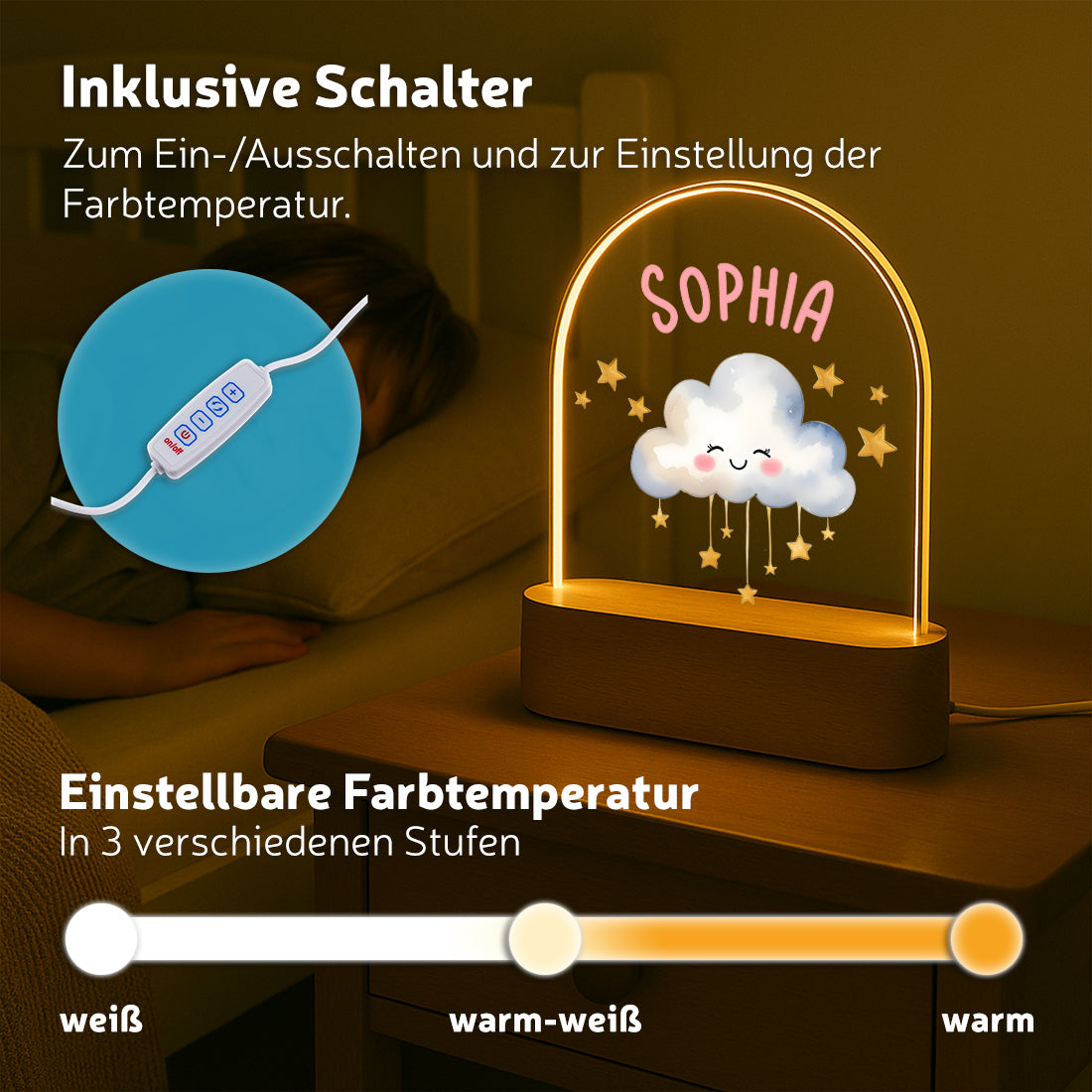 LED-Nachtlicht verschiedene Lichtmodi mit Motiv Wolke
