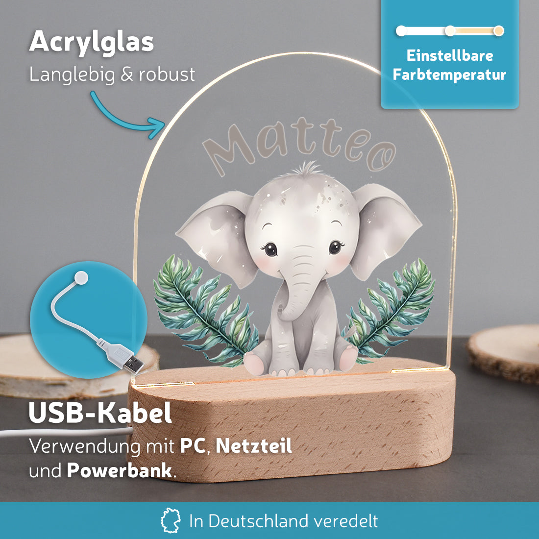 Schlummerlicht Elefant personalisiert LED-Nachtlicht