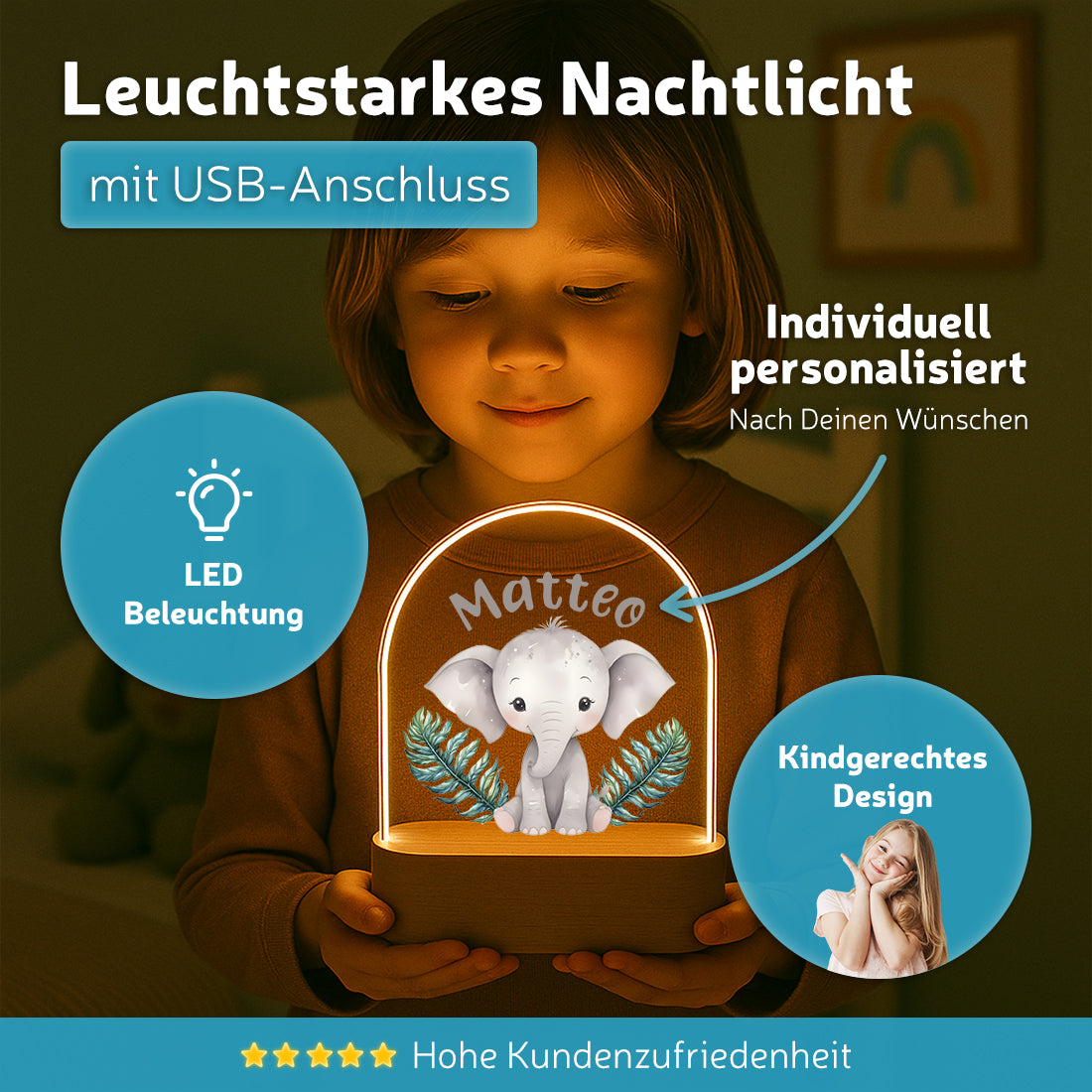 Schlummerlicht Elefant personalisiert LED-Nachtlicht
