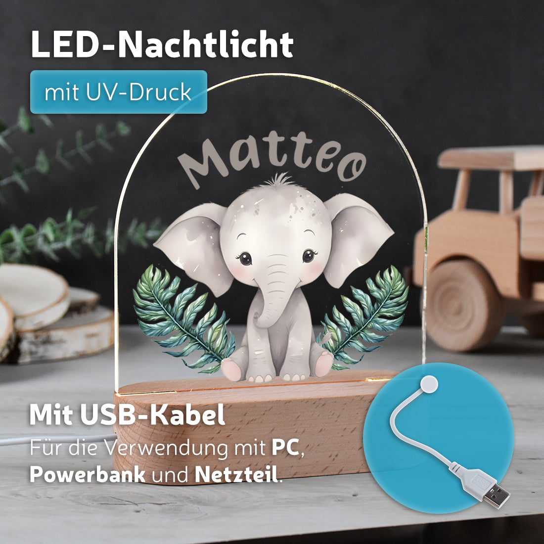 Schlummerlicht Elefant personalisiert LED-Nachtlicht