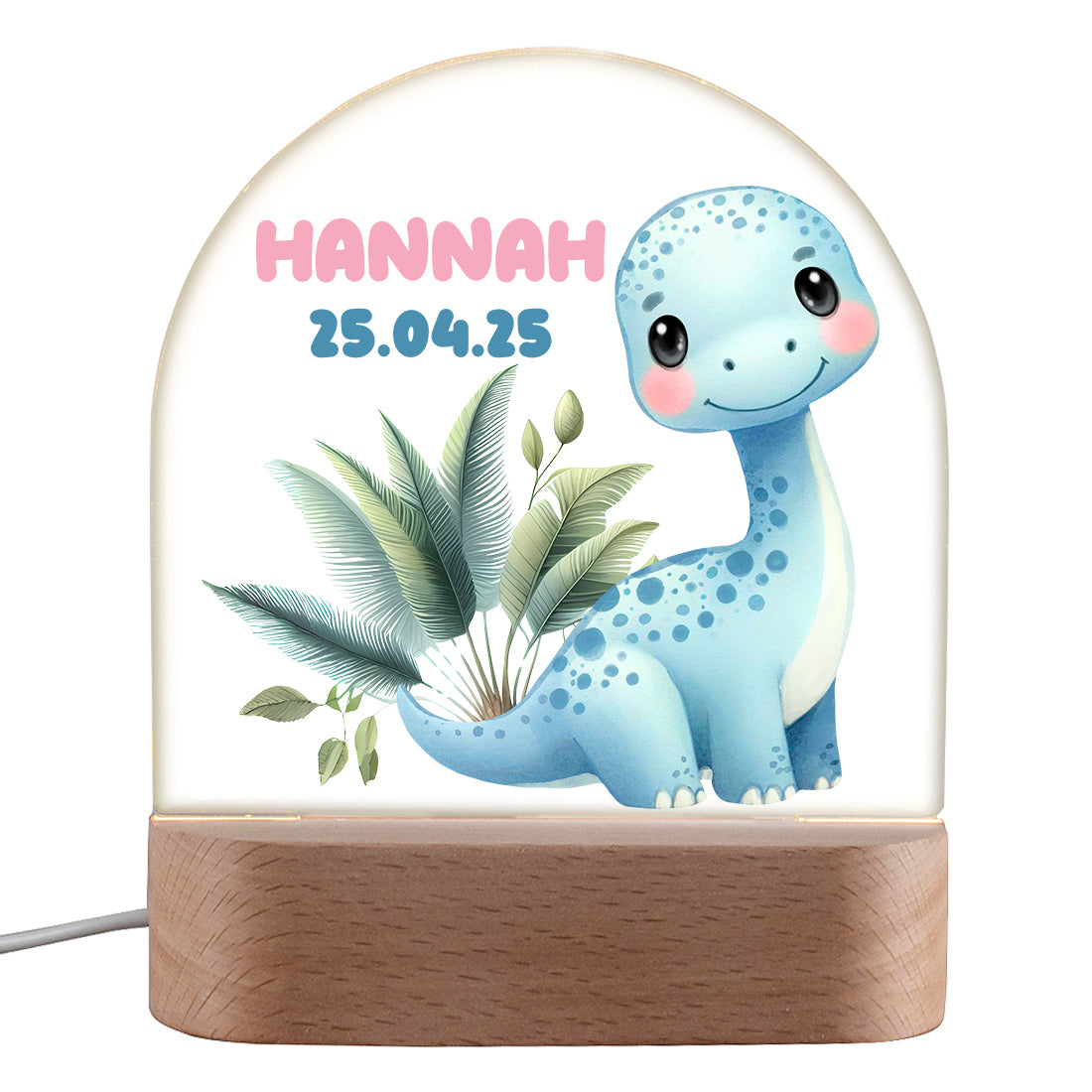 Personalisiertes Dino Nachtlicht – Blauer Dinosaurier mit Name