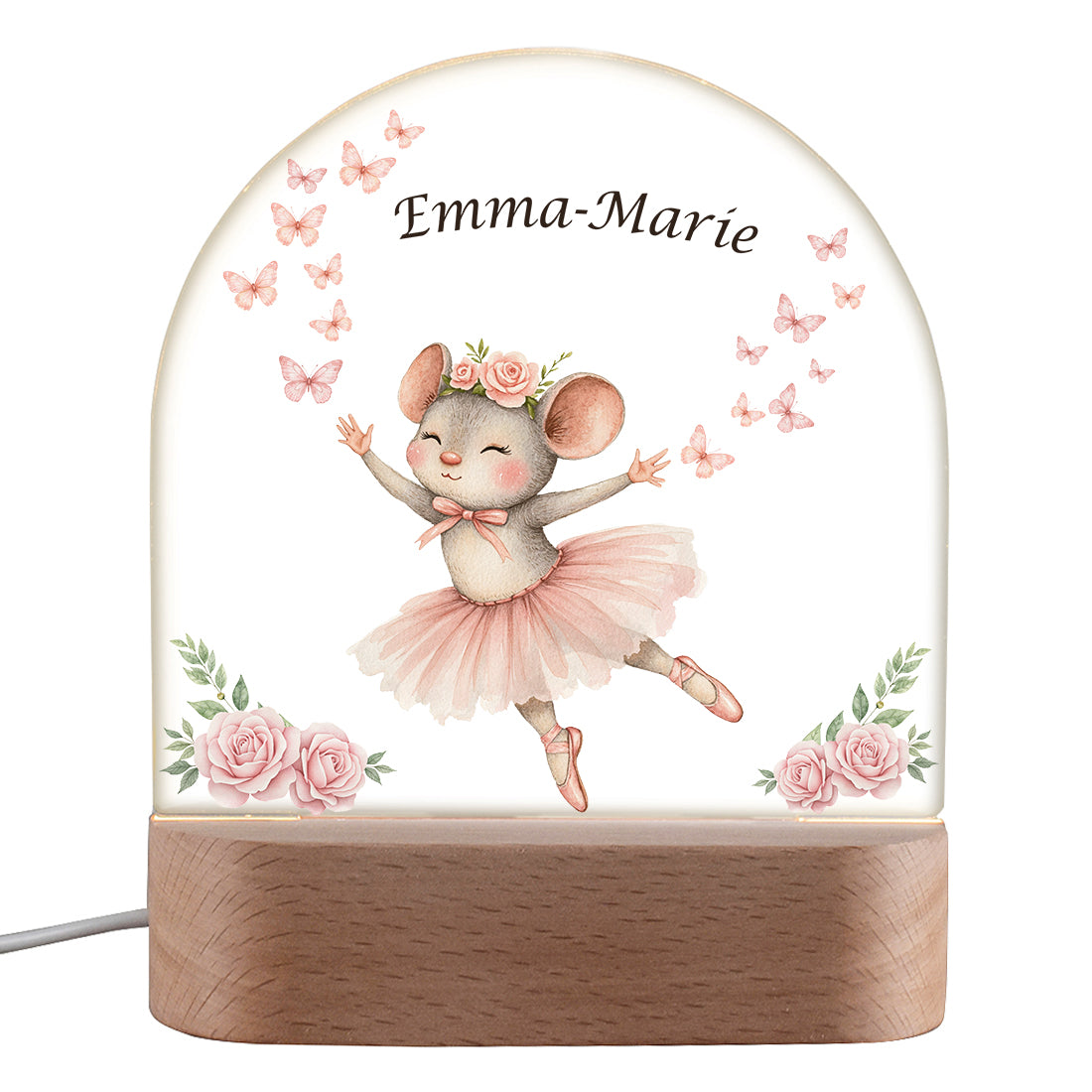 Personalisiertes LED-Nachtlicht "Kleine Ballerina" – Tanzende Maus mit Wunschnamen