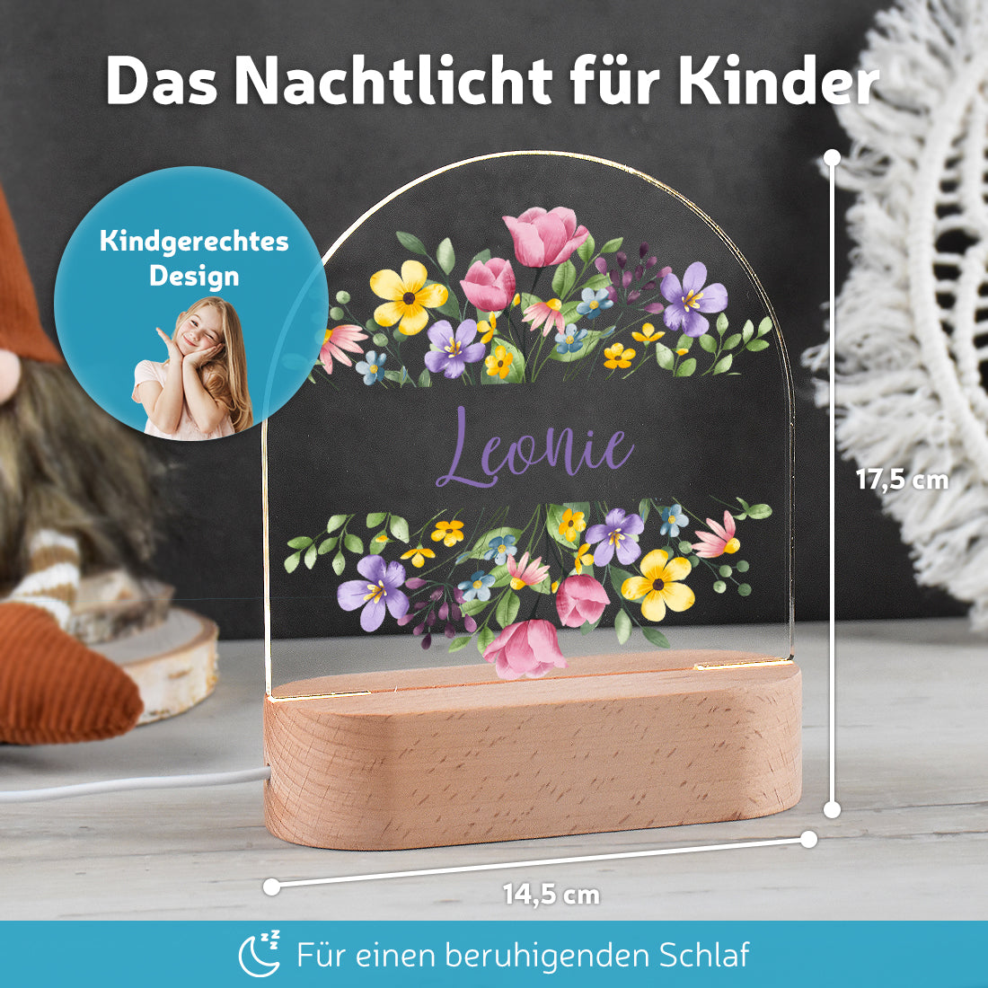 LED-Nachtlicht mit Blumen-Kranz – Personalisiertes Geschenk
