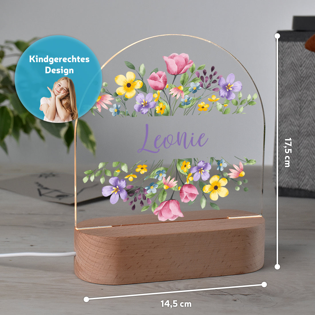 LED-Nachtlicht mit Blumen-Kranz – Personalisiertes Geschenk