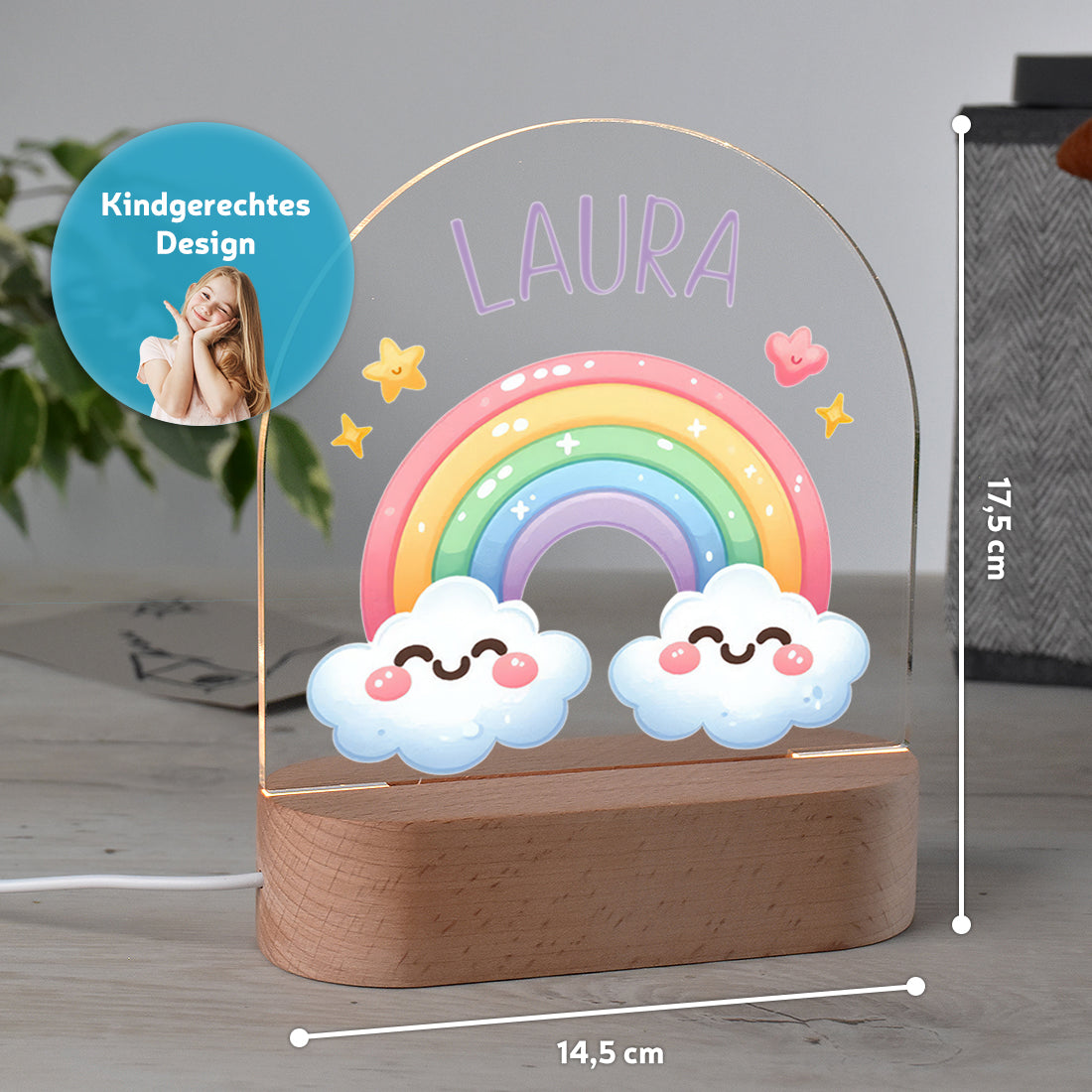 Personalisiertes LED-Nachtlicht "Regenbogen" – Farbenfrohes Schlummerlicht mit Namen