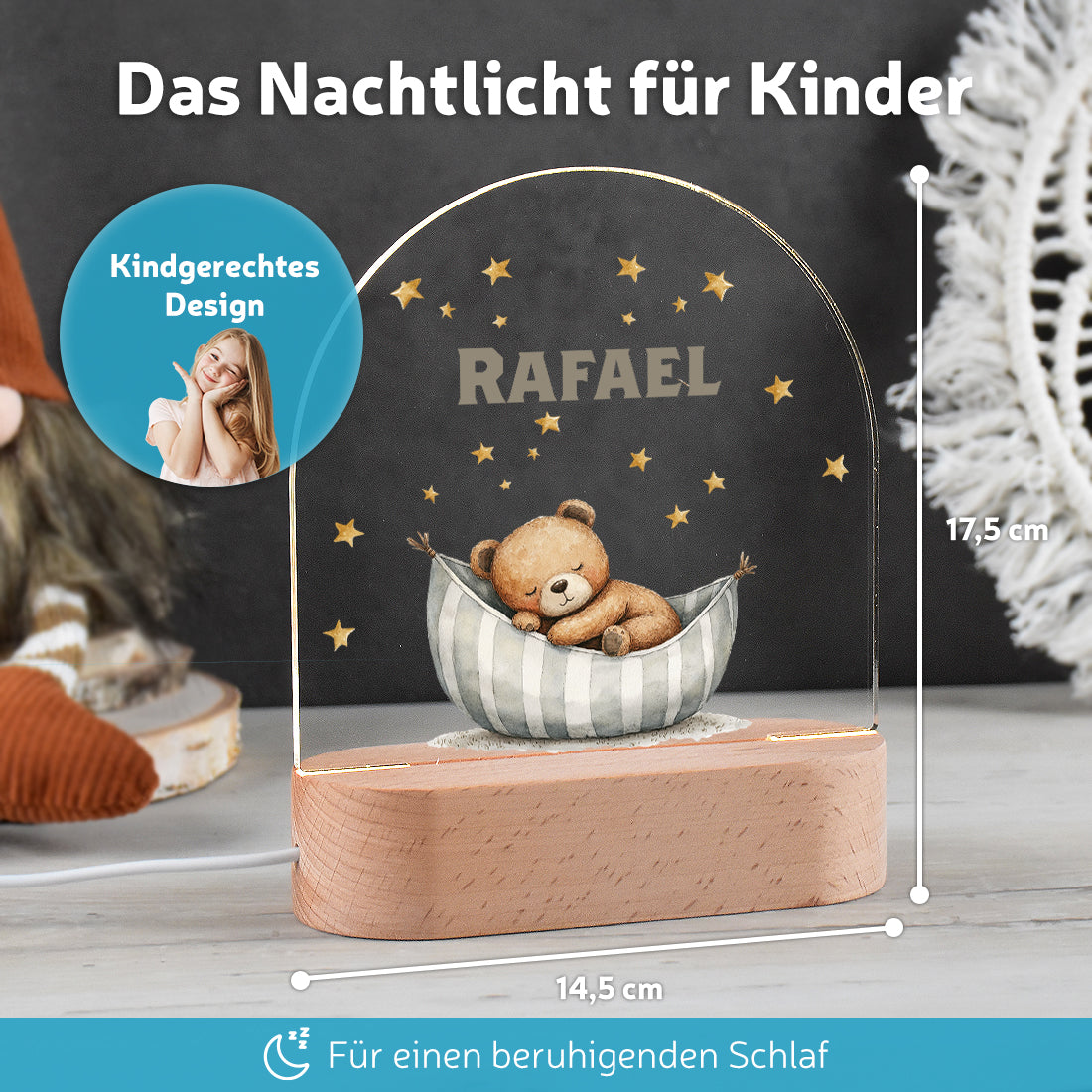 Personalisiertes LED-Nachtlicht "Schlaf gut, kleiner Bär" – Sternenhimmel mit Name