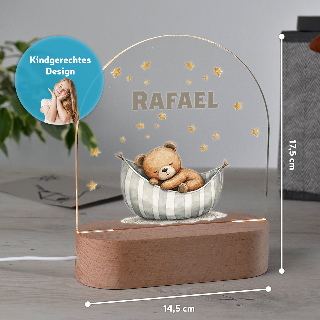 Personalisiertes LED-Nachtlicht "Schlaf gut, kleiner Bär" – Sternenhimmel mit Name