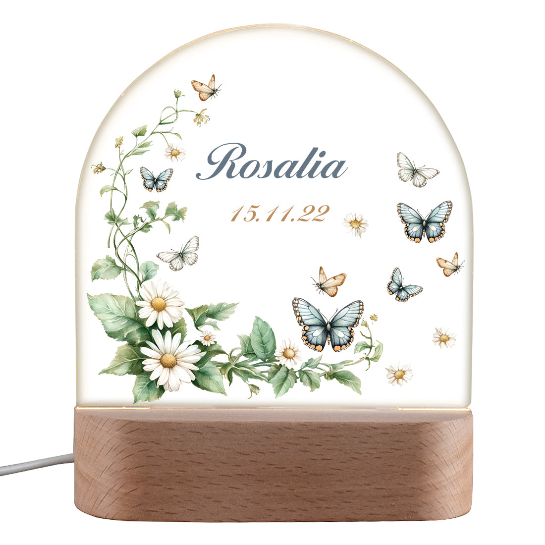 Personalisiertes LED Nachtlicht für Kinder mit Motiv Schmetterlingstraum