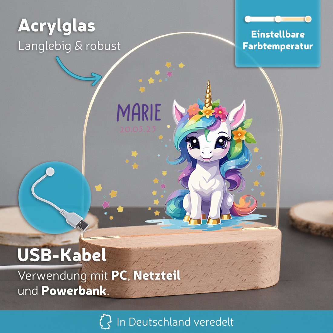 Personalisiertes LED-Nachtlicht Vorteile mit Motiv Einhorn