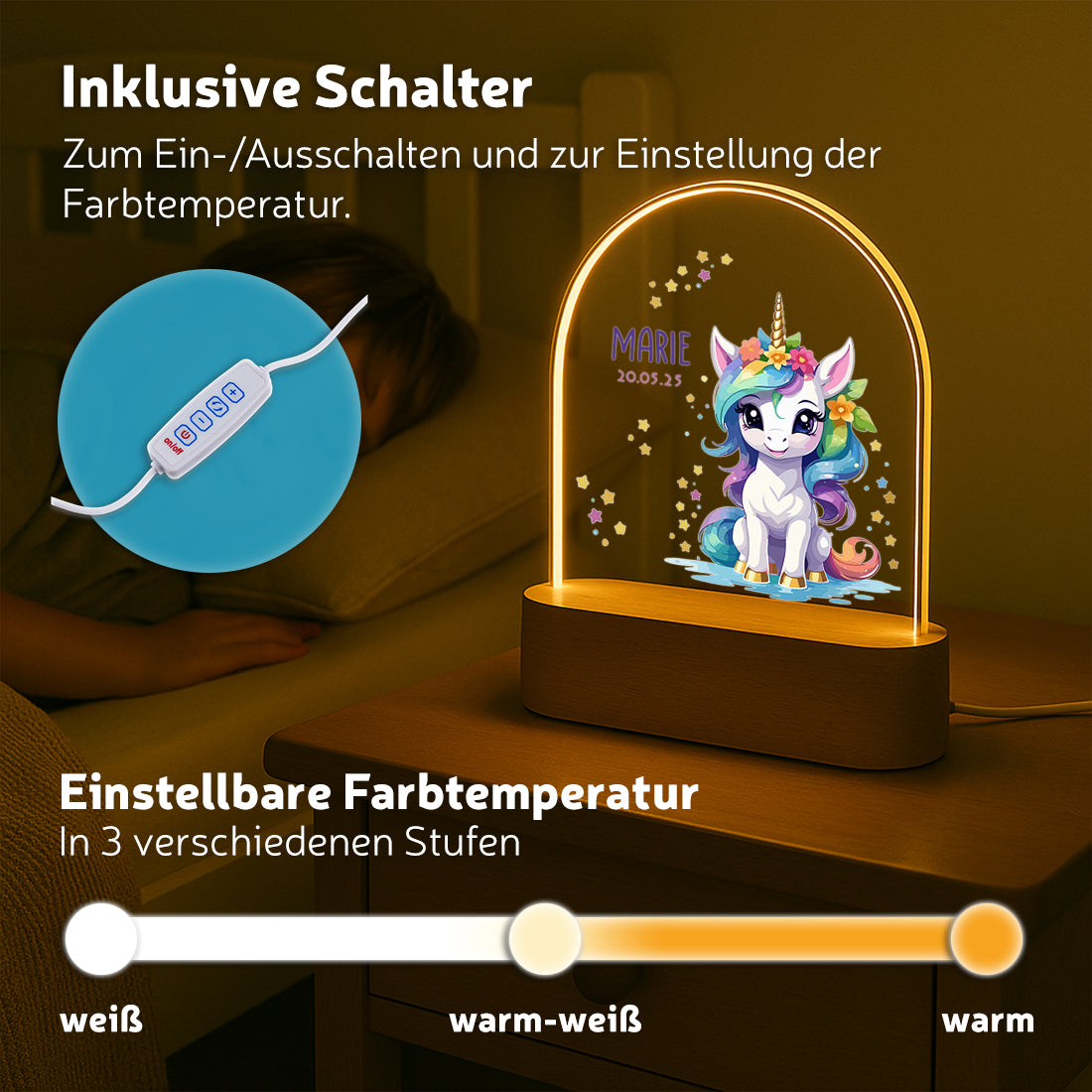LED-Nachtlicht verschiedene Lichtmodi mit Motiv Einhorn