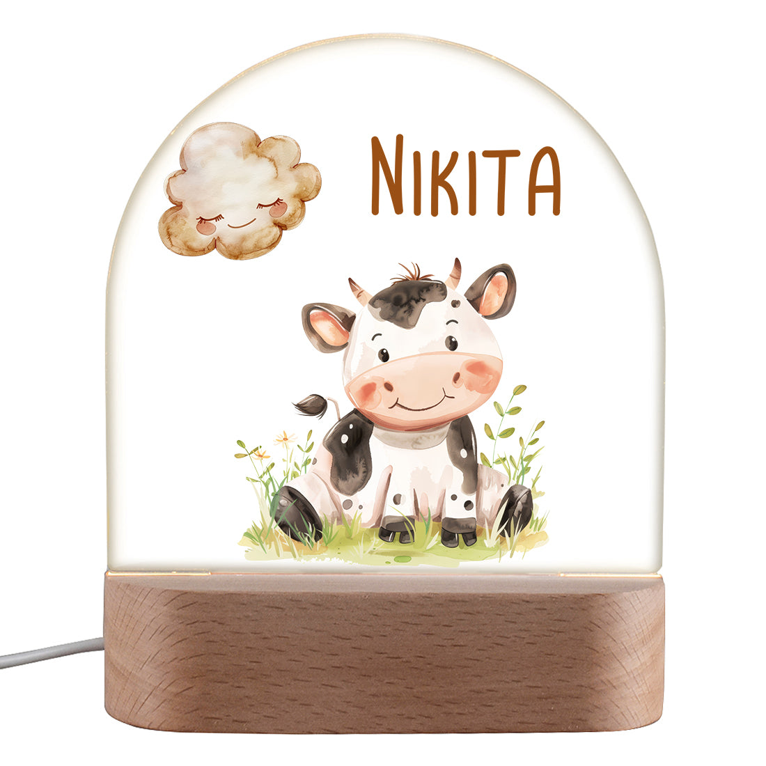 Personalisiertes LED Nachtlicht für Kinder mit Motiv Kälbchen