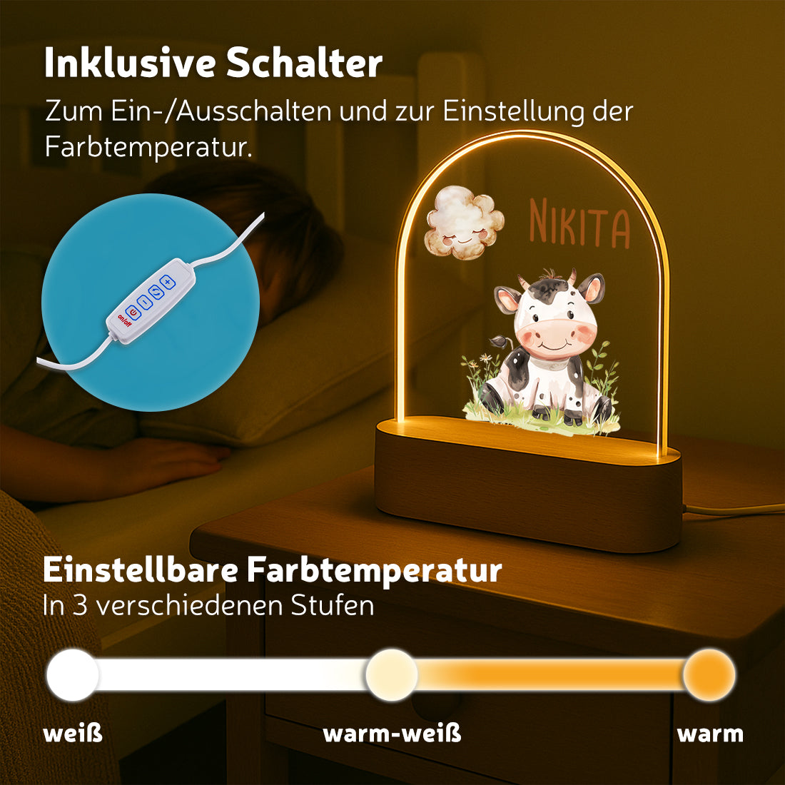 LED-Nachtlicht verschiedene Lichtmodi mit Motiv Kalb 