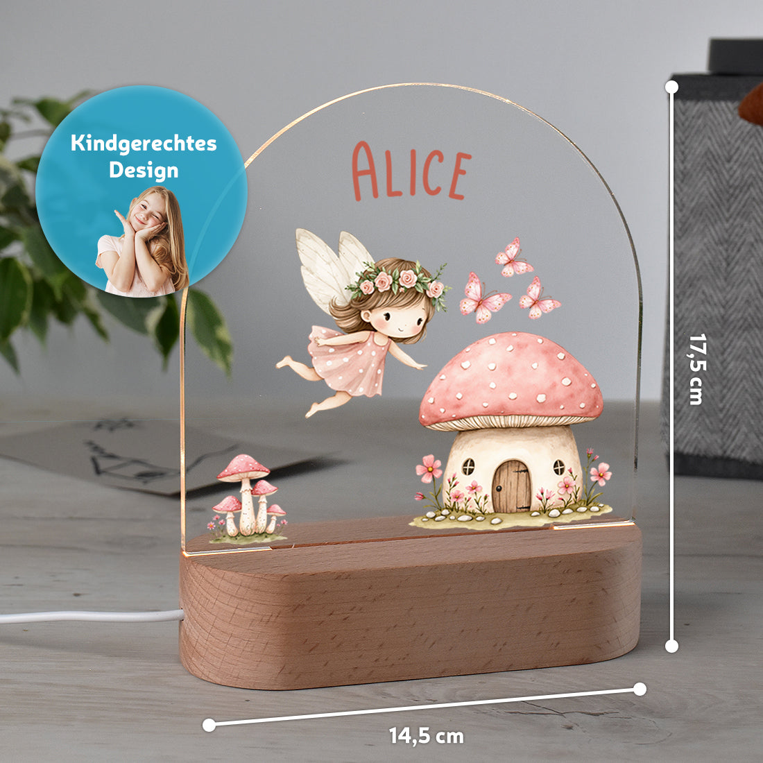 Personalisiertes Nachtlicht Größenangabe mit Motiv Waldfee