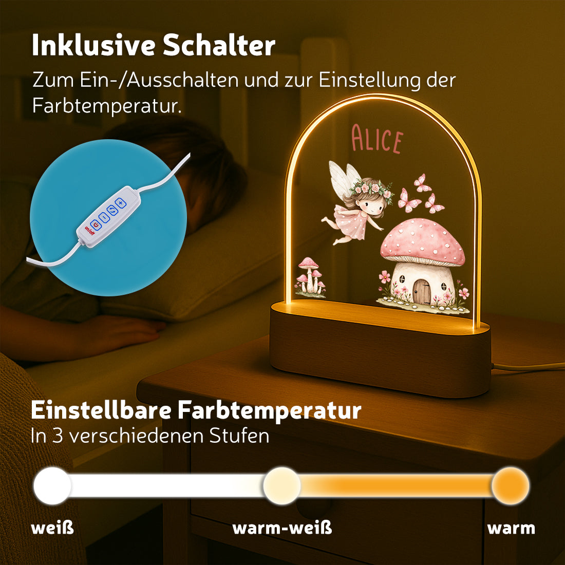 LED-Nachtlicht verschiedene Lichtmodi mit Motiv Waldfee
