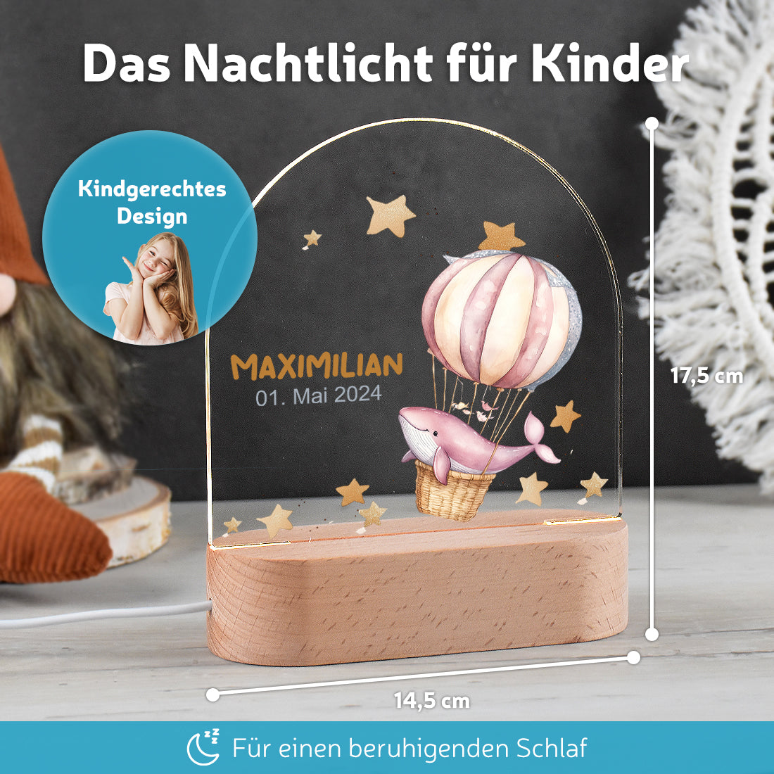 LED-Lampe im Kinderzimmer dekoriert mit Motiv Wal