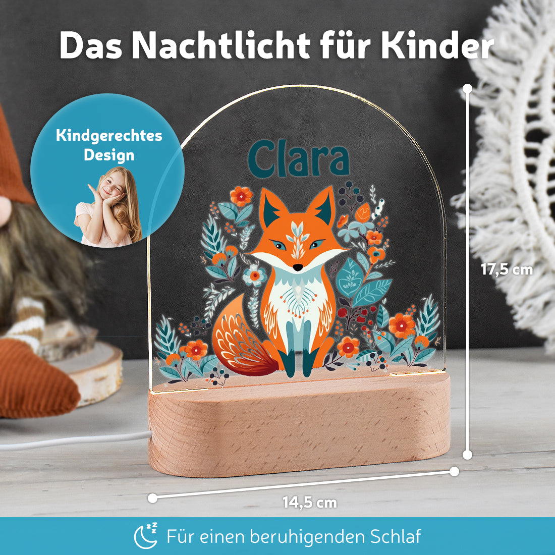 LED-Lampe im Kinderzimmer dekoriert mit Motiv Fuchs