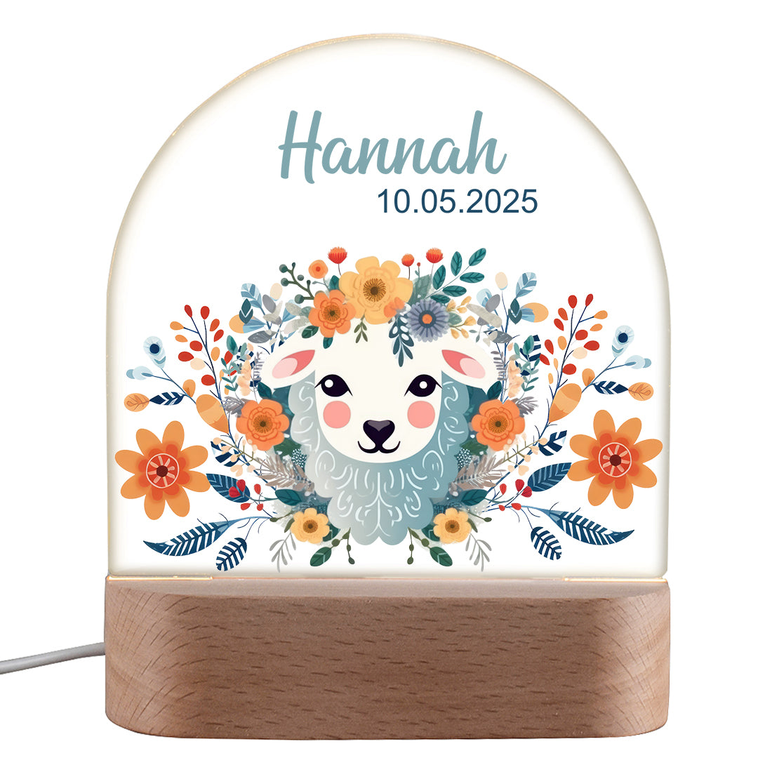 Personalisiertes LED Nachtlicht für Kinder mit Motiv Schäfchen