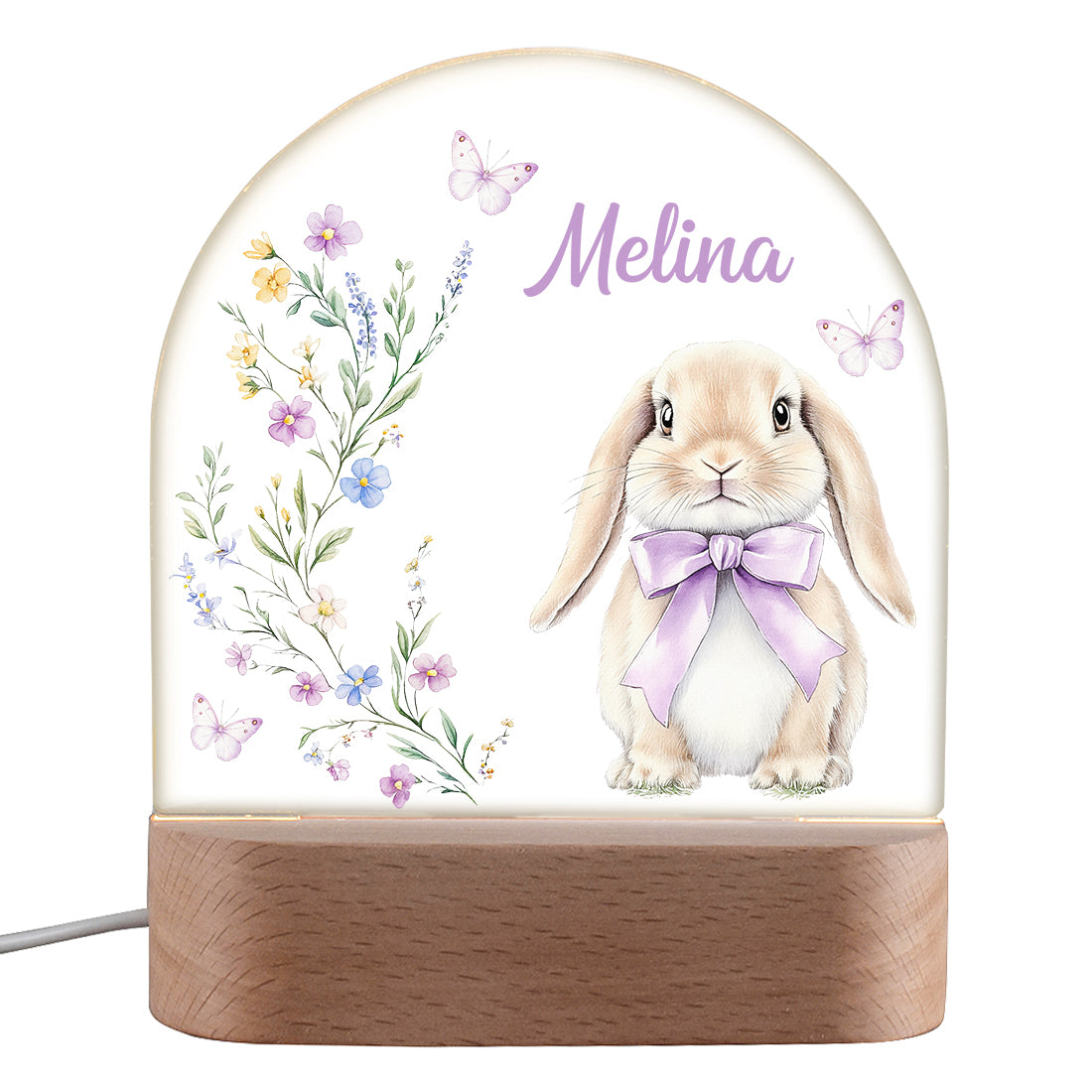 Personalisiertes LED Nachtlicht für Kinder mit Motiv Hase lila