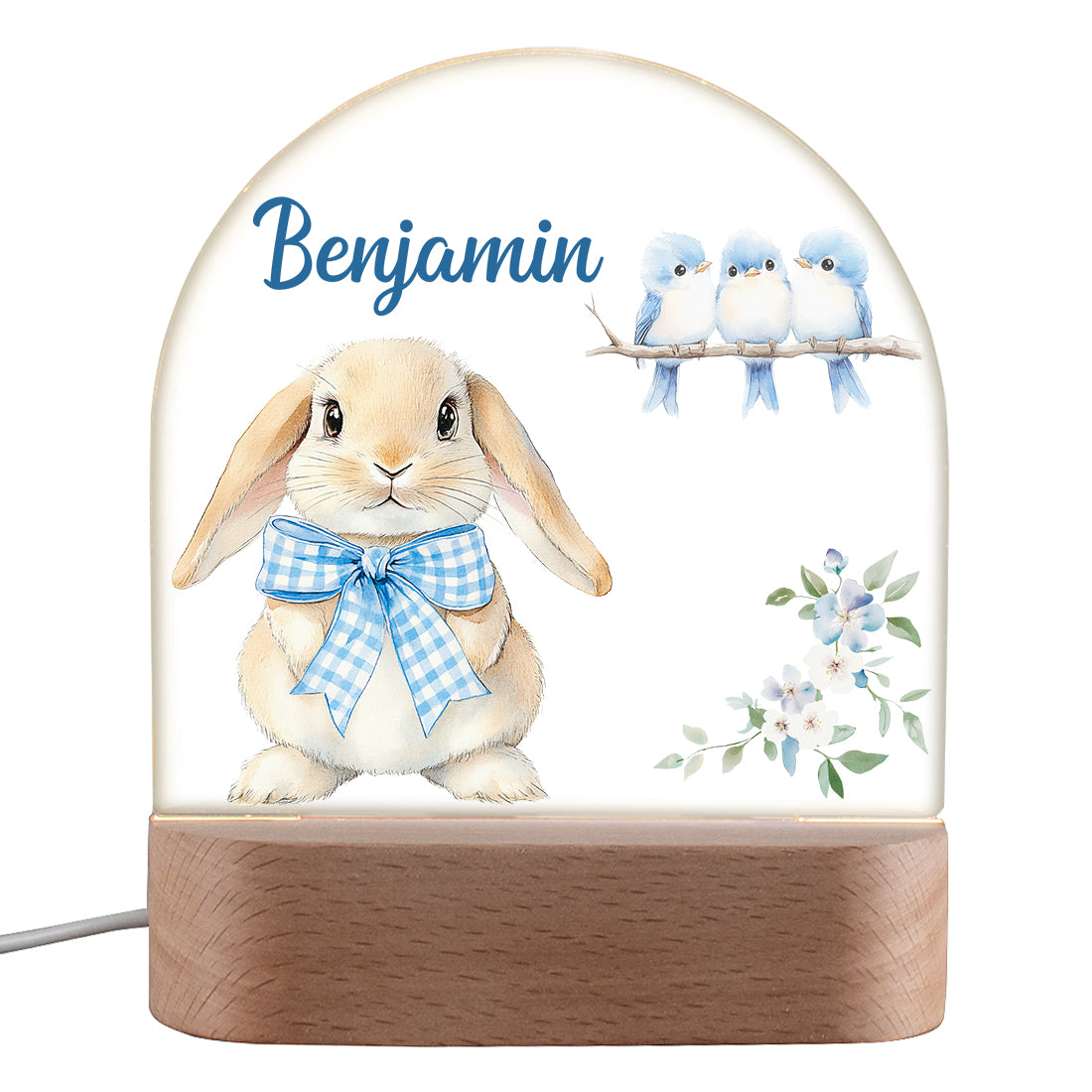 Personalisiertes LED Nachtlicht für Kinder mit Motiv Hase blau
