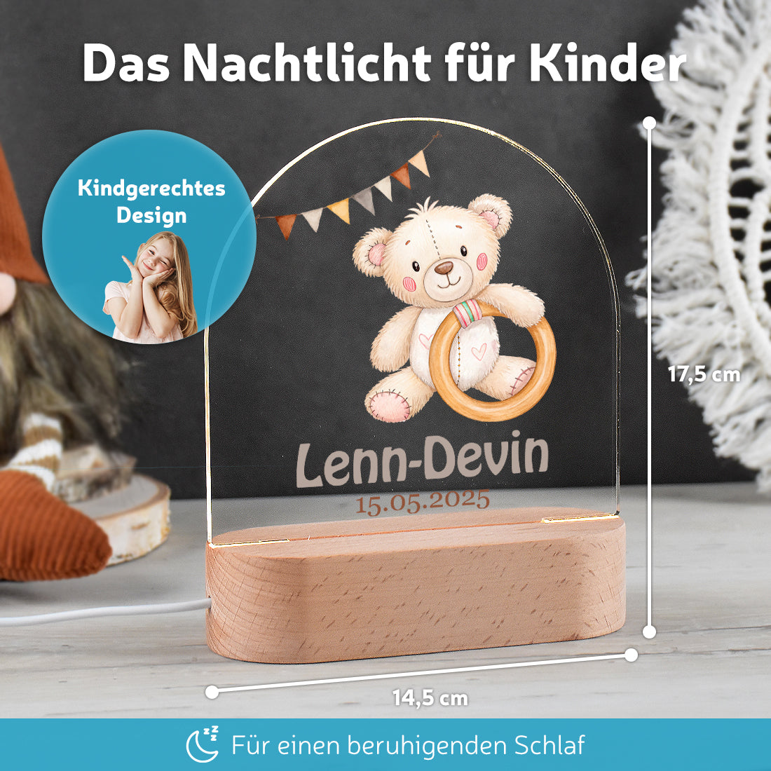 LED-Lampe im Kinderzimmer dekoriert mit Motiv Baby-Bär