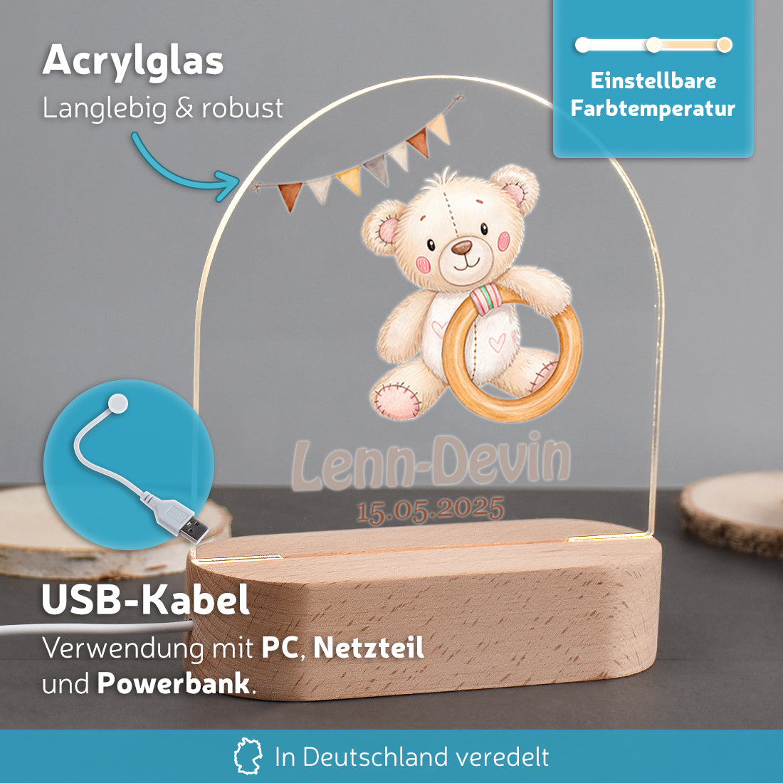Personalisiertes LED-Nachtlicht Vorteile mit Motiv Baby-Bär