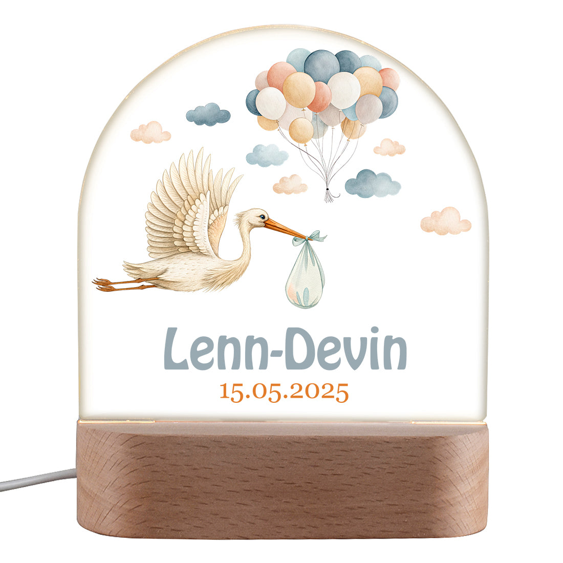 Personalisiertes LED Nachtlicht für Kinder mit Motiv Storch