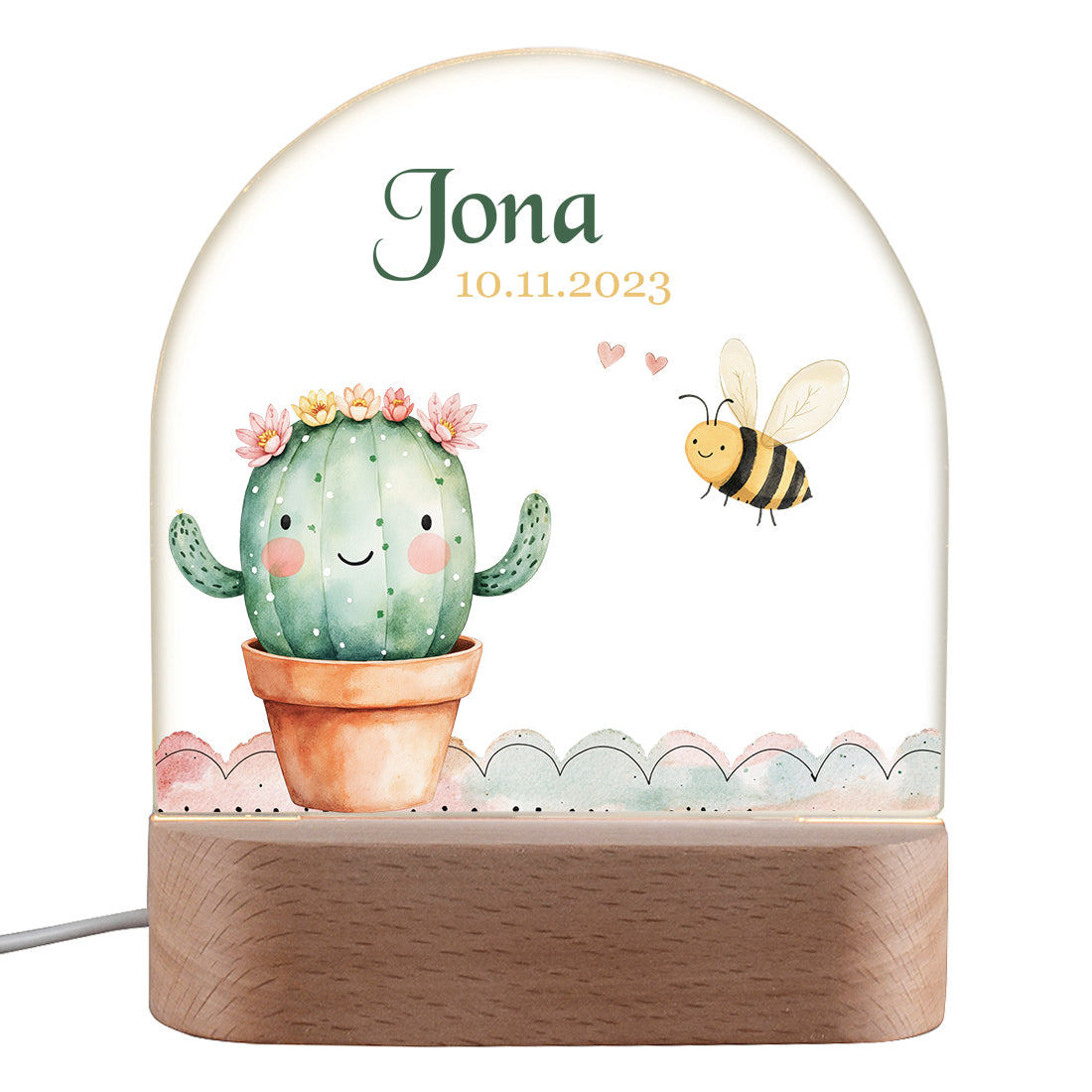 Personalisiertes LED Nachtlicht für Kinder mit Motiv Kaktus